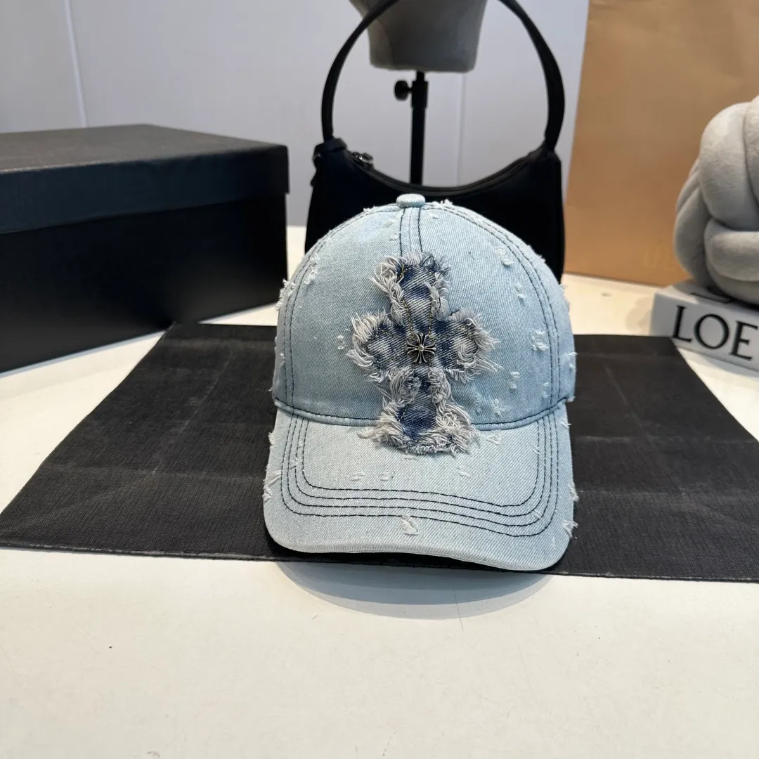 P70 Chrome Hearts 💓Denim ripped early spring Korean style fashion retro distressed ripped hat worn design versatile baseball cap peaked cap